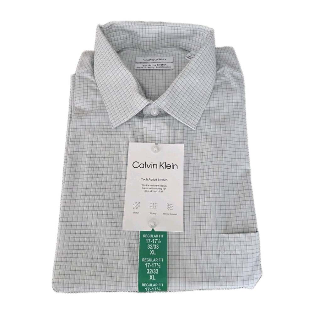 Calvin Klein Tech Active Performance Stretch Men's Dress Shirt XL 17-17.5 32/33
